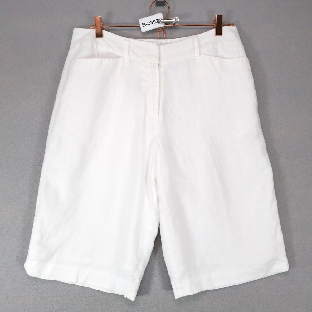 Kim Rogers Signature White 100% Line Bermuda Shorts Womens 12 32x13" Coastal